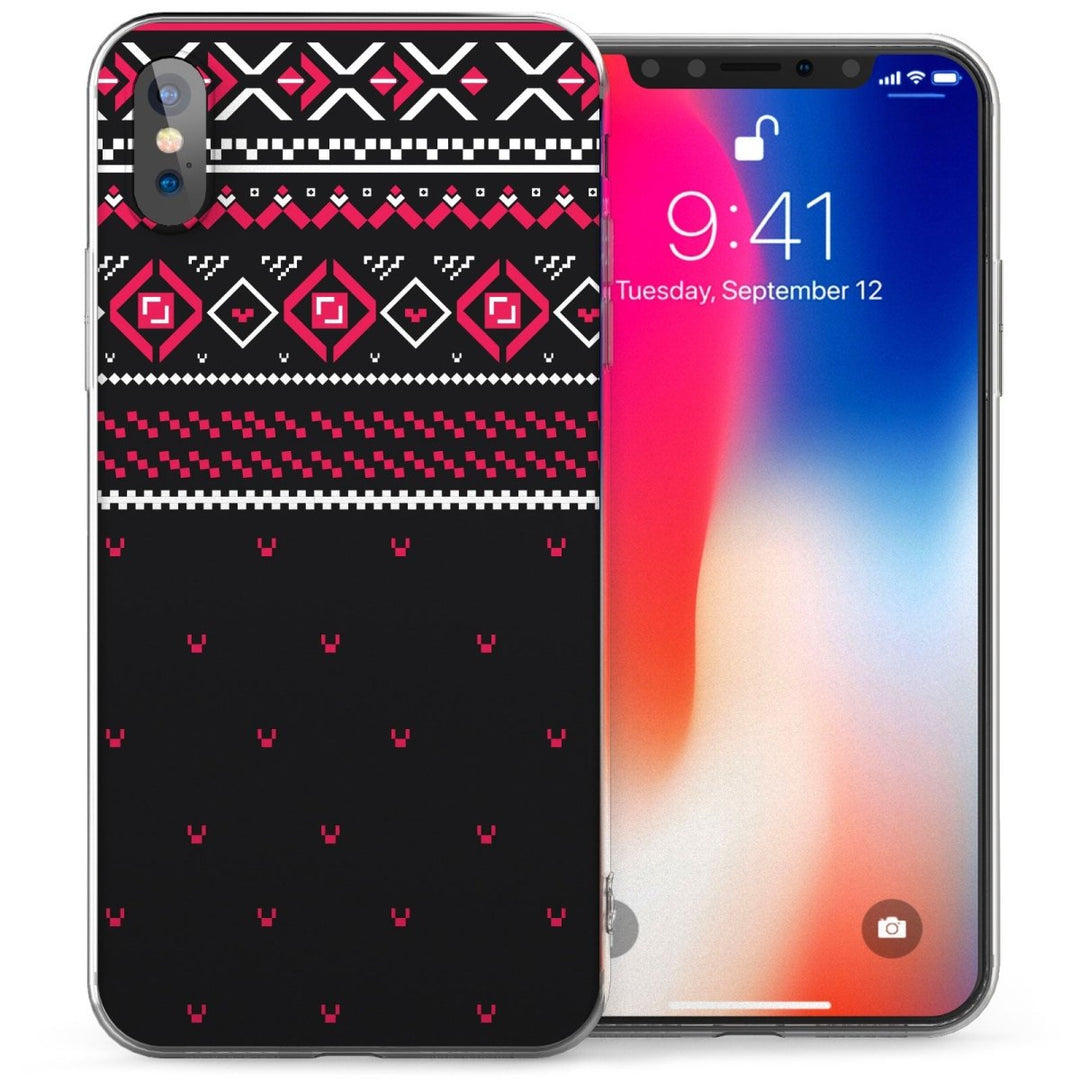 iPhone X Fairisle Dots Jumper TPU Gel Case - Black / Pink - Mobile Madhouse