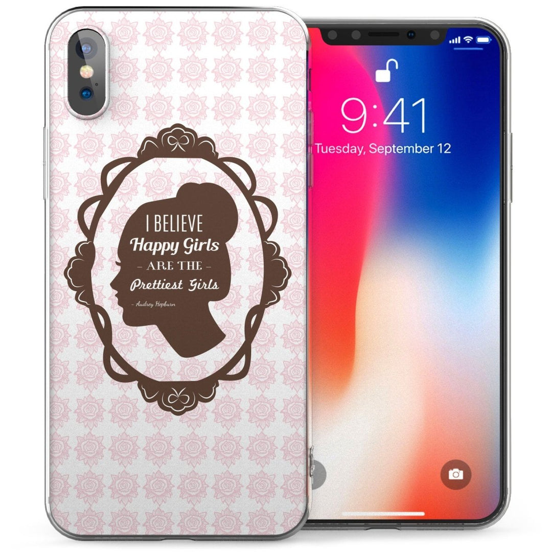 iPhone X Audrey Hepburn Happy Girls Quote TPU Gel Case - Mobile Madhouse