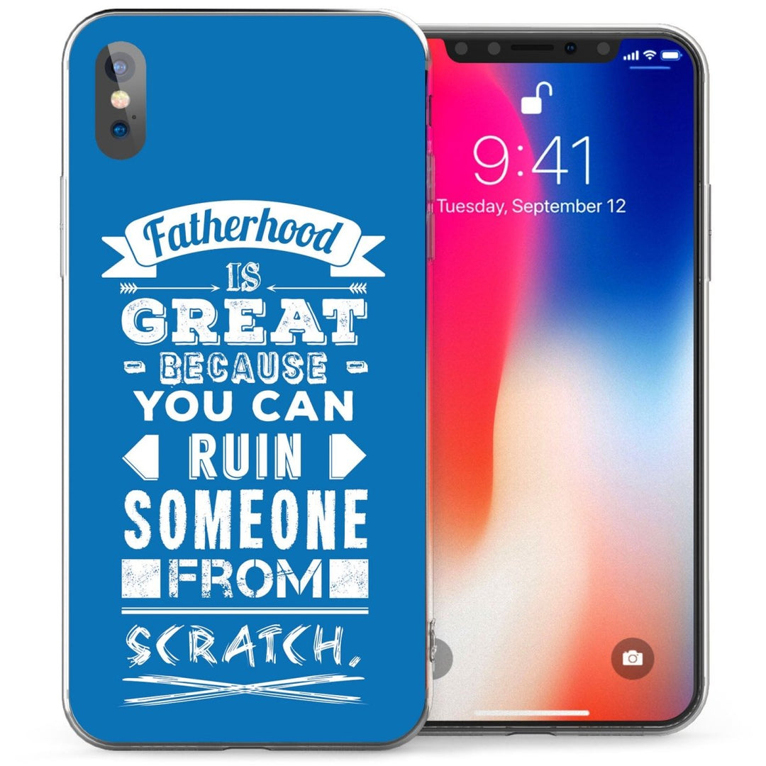 iPhone X Fatherhood Scratch Quote TPU Gel Case - Blue - Mobile Madhouse