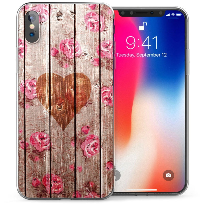 iPhone X Vintage Heart Natural Rose Print TPU Gel Case - Mobile Madhouse