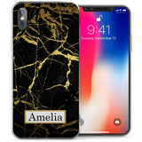 iPhone X Marble Personalised Name TPU Gel Case - Black / Gold - Mobile Madhouse