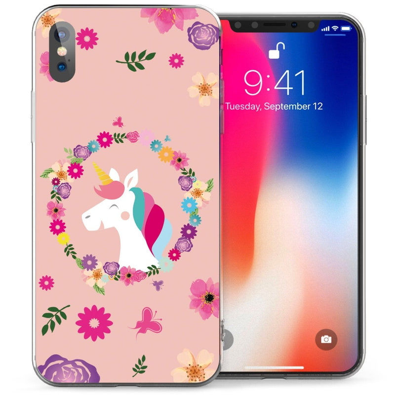 iPhone X Unicorn & Circle of Flowers TPU Gel Case - Mobile Madhouse