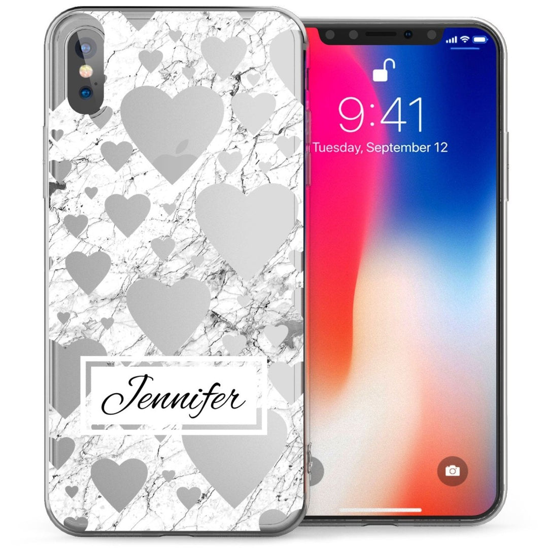 iPhone X Marble Hearts Personalised TPU Gel Case - Mobile Madhouse