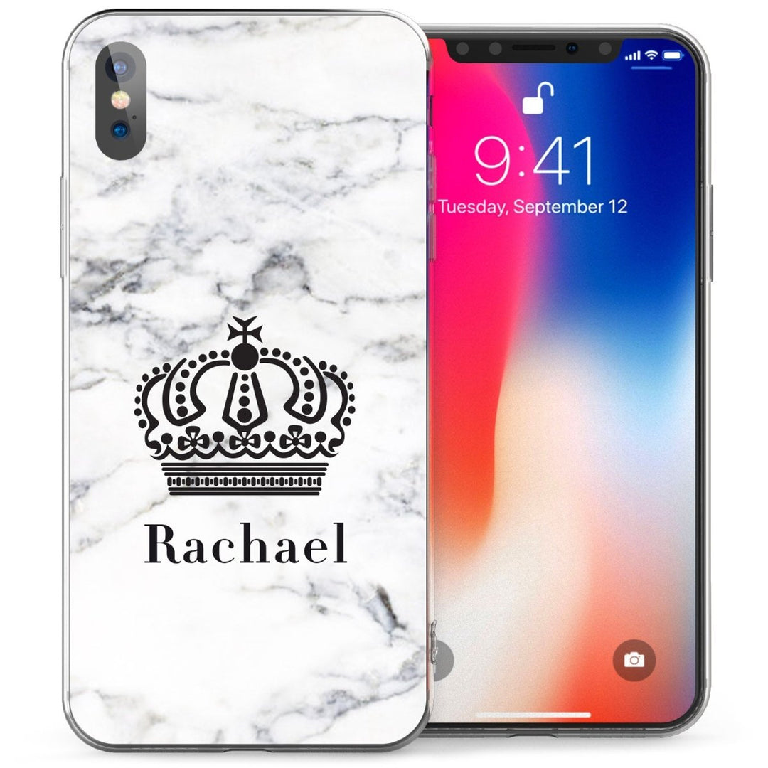iPhone X Marble Crown Personalised TPU Gel Case - White - Mobile Madhouse