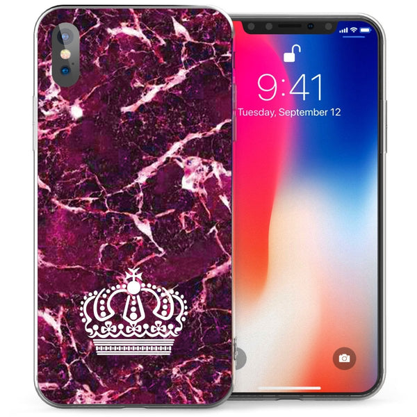 iPhone X Marble Crown TPU Gel Case - Purple - Mobile Madhouse