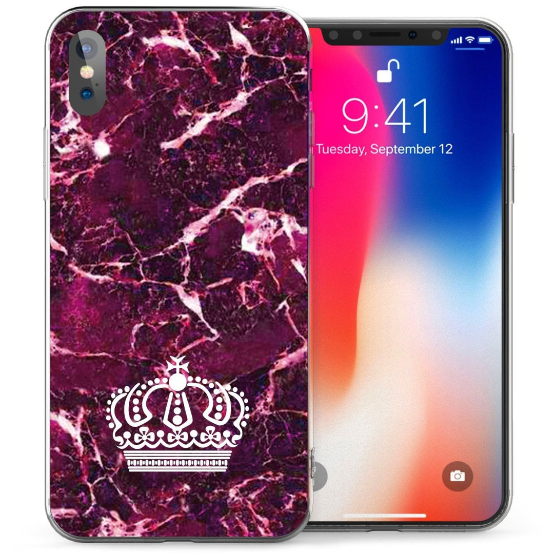iPhone X Marble Crown TPU Gel Case - Purple - Mobile Madhouse