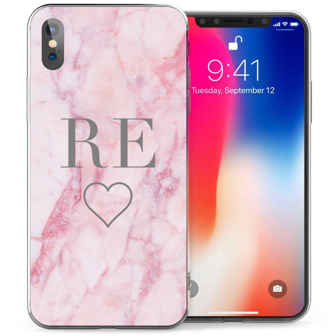 iPhone X Marble Personalised Heart TPU Gel Case - Pink - Mobile Madhouse
