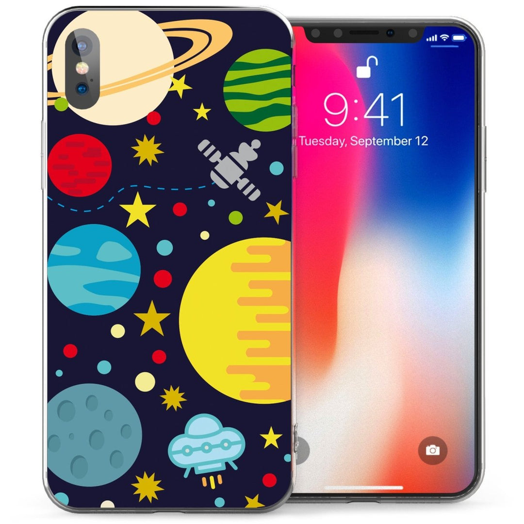 iPhone X Cartoon Planets TPU Gel Case - Blue - Mobile Madhouse