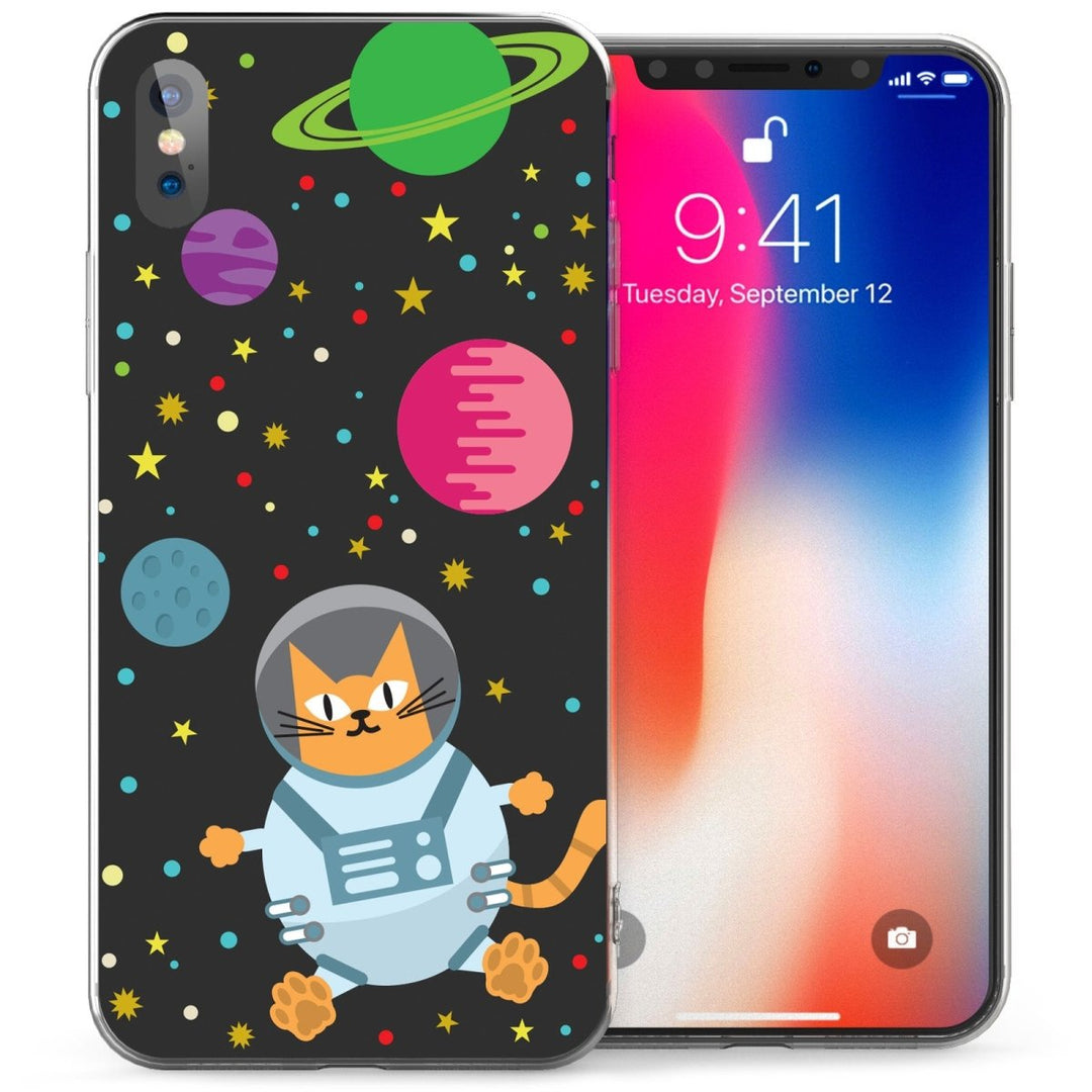 iPhone X Cartoon Space Cat TPU Gel Case - Black - Mobile Madhouse