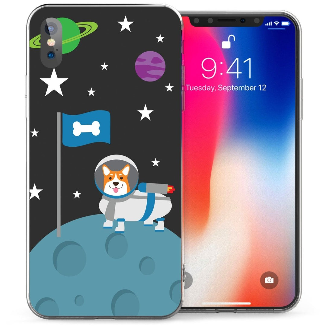iPhone X Corgi On The Moon TPU Gel Case - Black - Mobile Madhouse