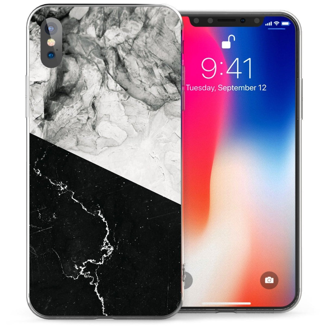 iPhone X Two Tone Marble TPU Gel Case - Black / White - Mobile Madhouse
