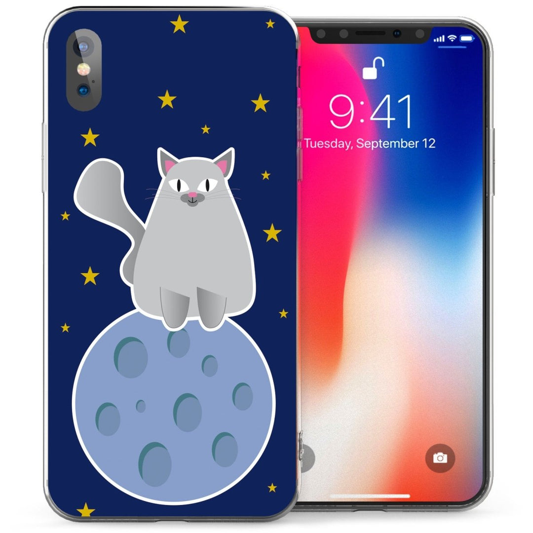 iPhone X Big Cat On Moon TPU Gel Case - Blue - Mobile Madhouse