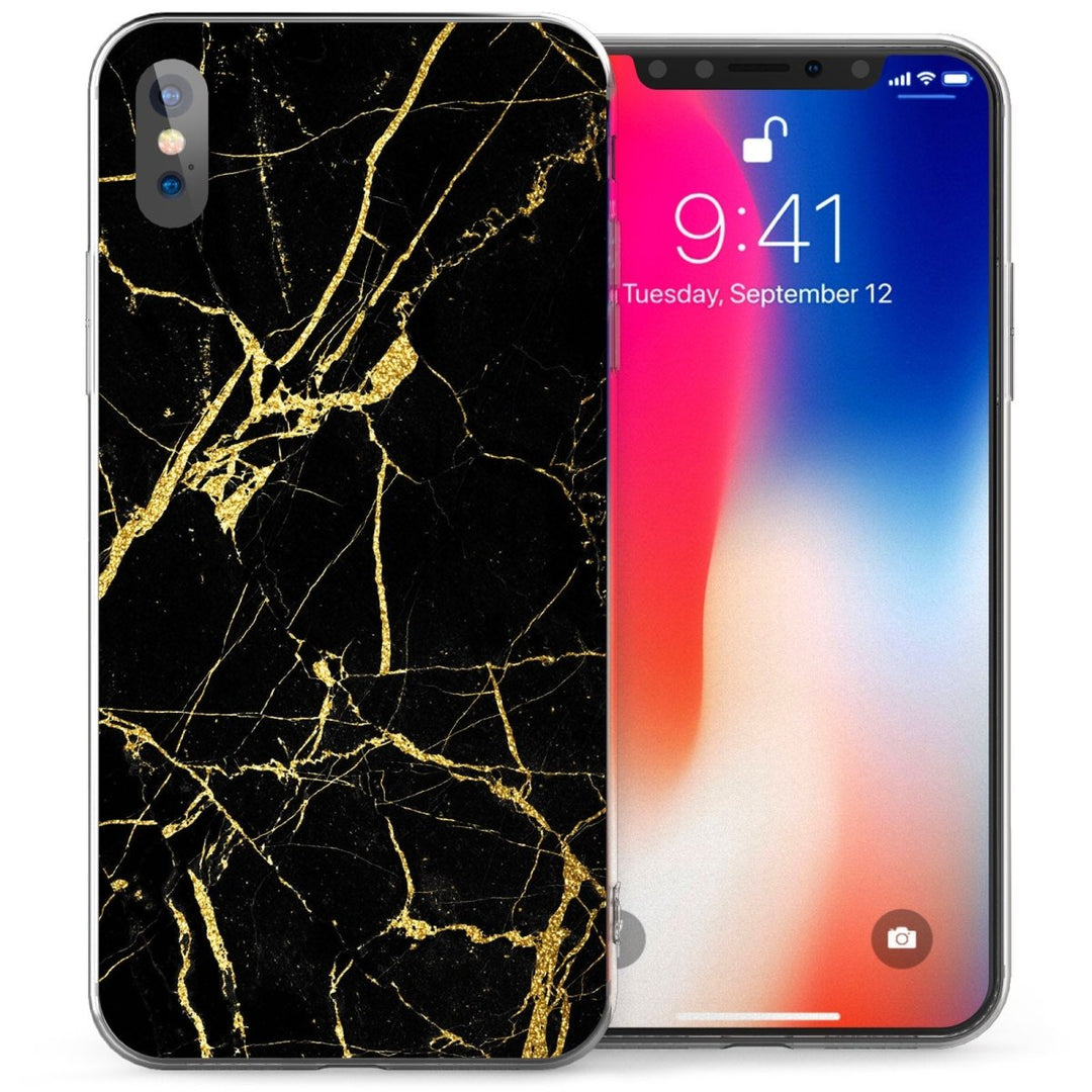 iPhone X Marble Wallpaper TPU Gel Case - Black / Gold - Mobile Madhouse