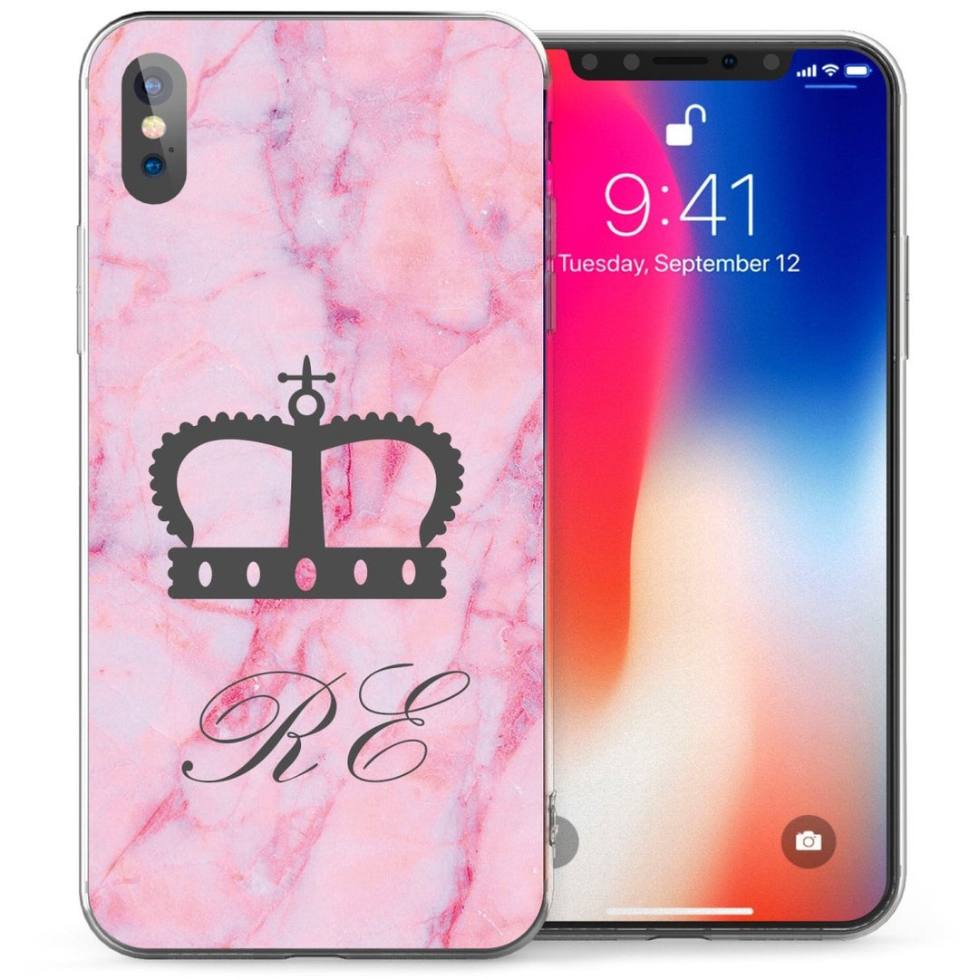 iPhone X Marble Crown Personalised TPU Gel Case - Pink - Mobile Madhouse