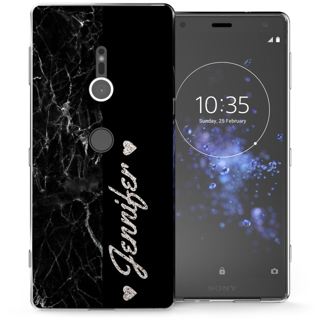 Sony Xperia XZ2 Black Marble Personalised TPU Gel Case - Mobile Madhouse