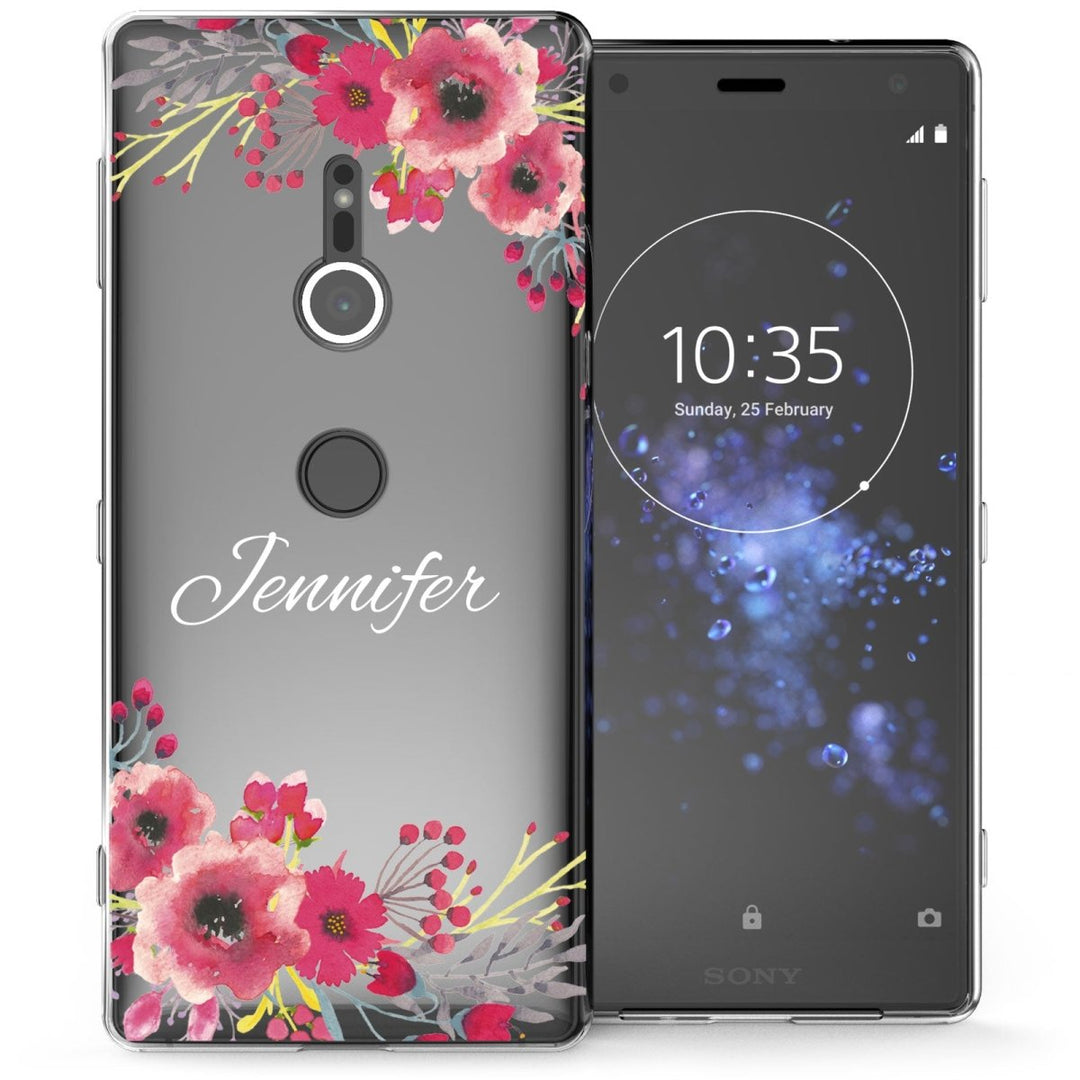 Sony Xperia XZ2 Clear Floral Personalised TPU Gel Case - Mobile Madhouse
