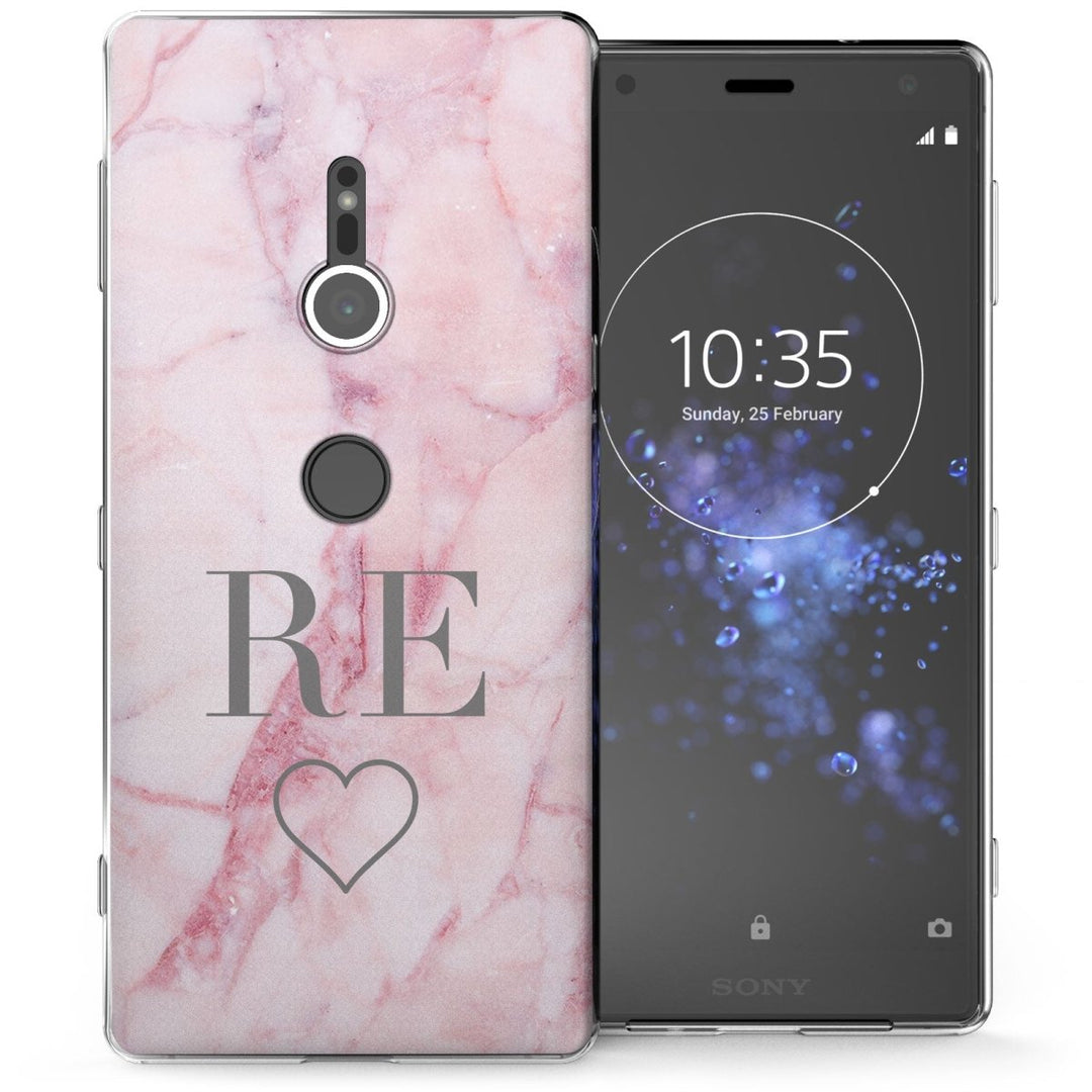 Sony Xperia XZ2 Pink Marble Heart Personalised TPU Gel Case - Mobile Madhouse