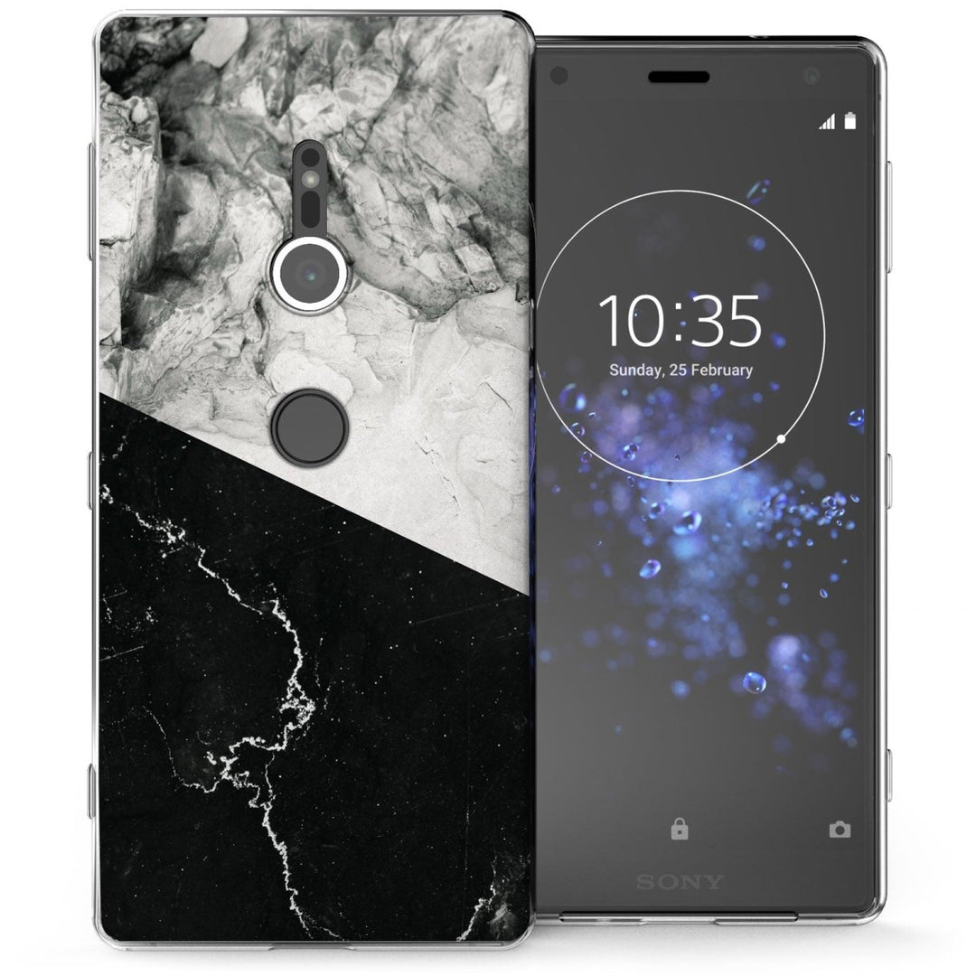 Sony Xperia XZ2 Black White Marble Slice TPU Gel Case - Mobile Madhouse