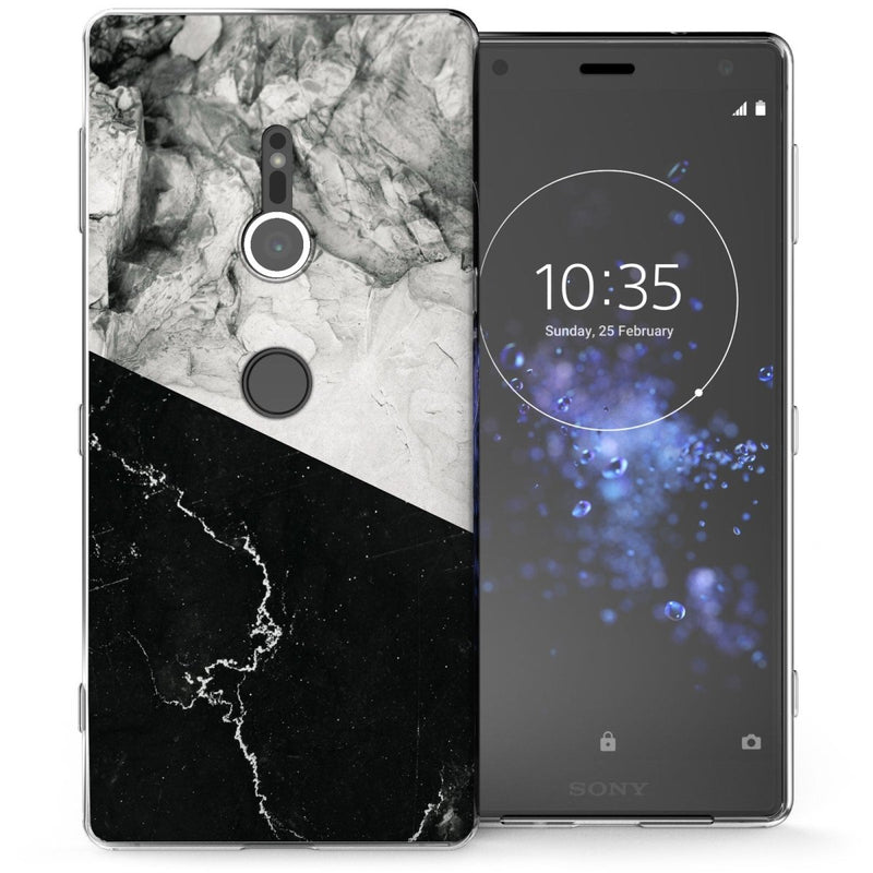 Sony Xperia XZ2 Black White Marble Slice TPU Gel Case - Mobile Madhouse