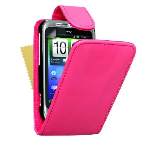 Yousave Accessories HTC Wildfire S Leather - Effect Flip Case - Hot Pink - Mobile Madhouse