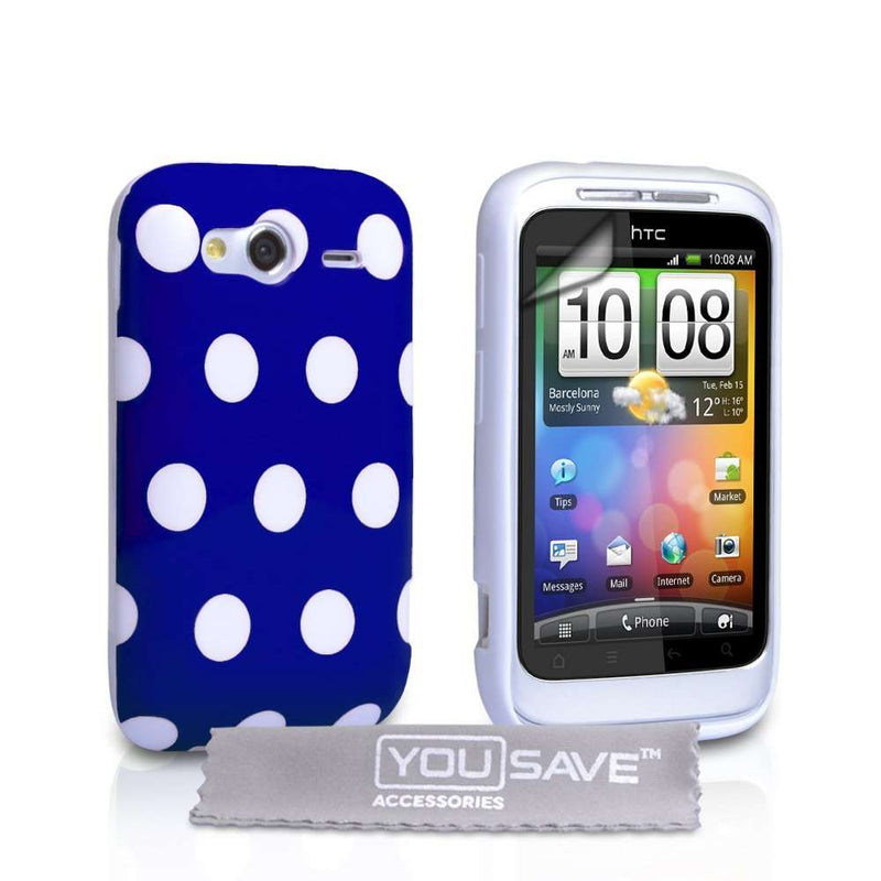 Yousave Accessories HTC Wildfire S Polka Dot Gel Case - Blue - Mobile Madhouse
