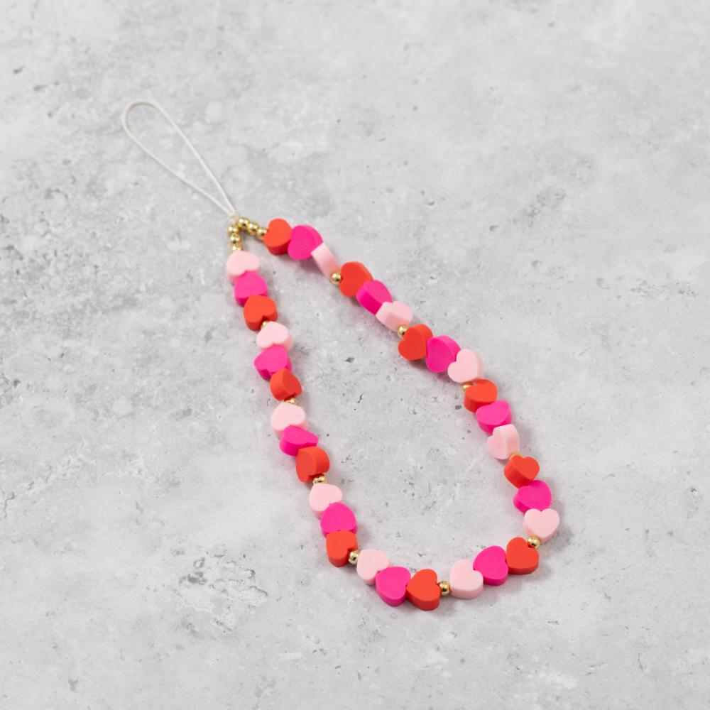 Pink Love Hearts Phone Charm Strap