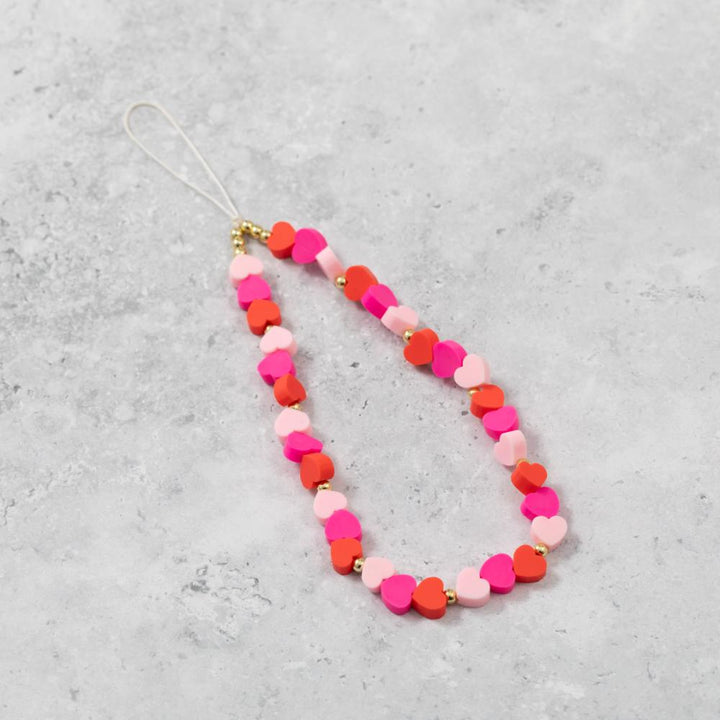 Pink Love Hearts Phone Charm Strap