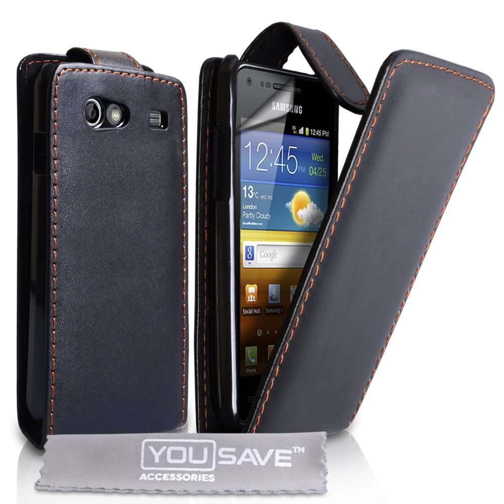 Samsung Galaxy Advance Leather - Effect Flip Case - Black - Mobile Madhouse