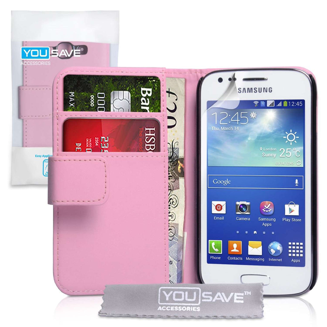 Samsung Galaxy Ace 3 Leather - Effect Wallet Case - Baby Pink - Mobile Madhouse